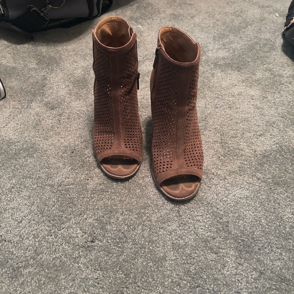 Lucky Brand Peep Toe Brown Leather Bootie
